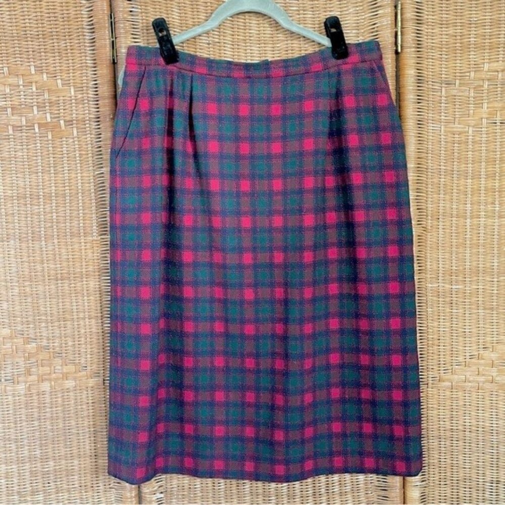 VTG Pendleton Christmas Tartan Plaid Wool Skirt Label Size 14